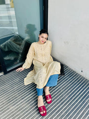 Handmade Butter yellow Kurta with Tarkashi Embroidery – Handmade Couture