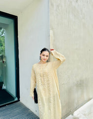 Handmade Butter yellow Kurta with Tarkashi Embroidery – Handmade Couture