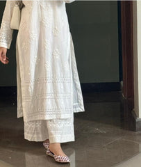 White Embroidered Trousers – Handmade Tarkashi Patti Work